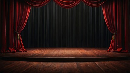 red theater curtain, stage curtain in the theater, stage podium the blank for the performance is free