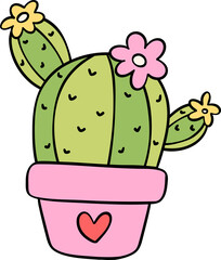 Retro Groovy cactus  Pastel Trendy Doodle Drawing  Bookish Flower Art