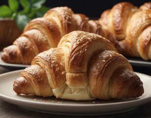 Un croissant dalla forma classica, dorato e croccante.
