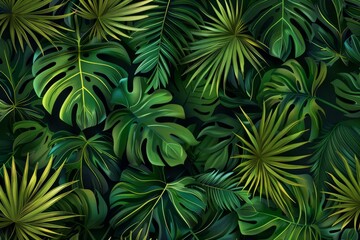 Leaves of tropical plants, green natural background. 