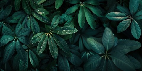 Fototapeta premium Green natural background, leaves of tropical plants, jungle. Banner