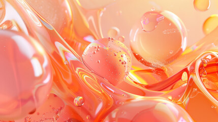 Fototapeta premium abstract 3D render of pastel peach and pink bubbles in fluid motion
