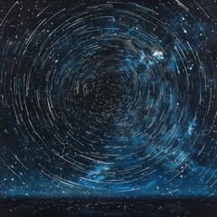 Timelapse of the night sky, capturing stars moving across the horizon in slow motion. The star trails formed pitch black circles and spiral patterns