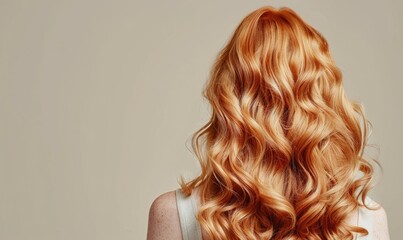 Naklejka premium A woman with strawberry blonde hair, styled in loose curls