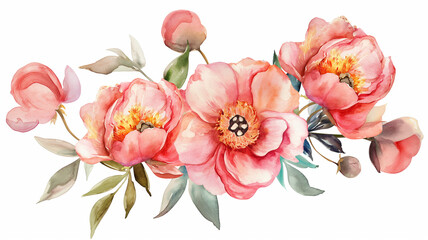 Watercolor beautiful pale pink peony flowers isolated. Beautiful flowers for wedding and invitation..