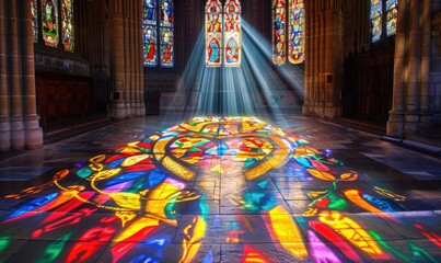 Stained glass window depicting a human heart