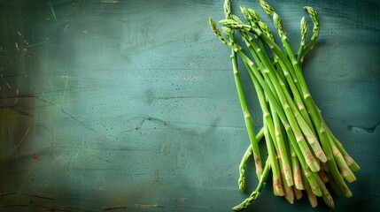 Fresh green asparagus on rustic blue background - Powered by Adobe