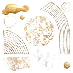 Abstract gold png stickers set, watercolor texture design, transparent background