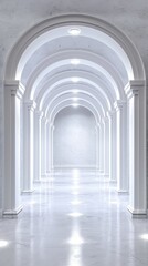 Obraz premium Serene white archway corridor with luminous lighting