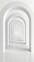 Minimalist white tunnel with arches in modern design