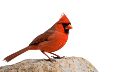 A colorful red bird isolated standing on a transparent background.