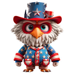 Cute Patriotic Eagle Character for 4th of July in the United States