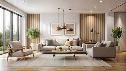 Fototapeta premium Warm and inviting living room with natural textures and colors