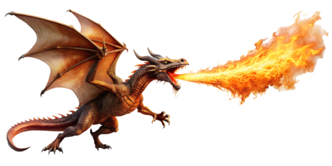  a dragon breathing fire isolated on white background,PNG AI GENERATED