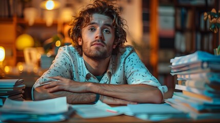 Obraz premium Overworked Employee Struggling with Deadline Pressure Late at Night