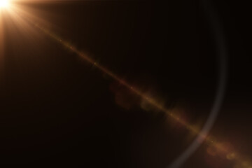 Top left golden light flare or glare for project overlay screen effect. Photography Sun light...