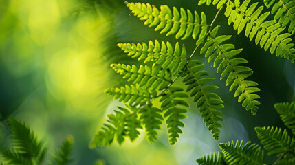 Close-up view of vibrant green fern leaves in sunlight