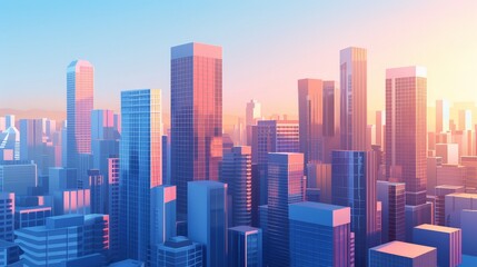 Obraz premium Create an image of a bustling business district filled with tall office buildings, symbolizing economic growth and urbanization.