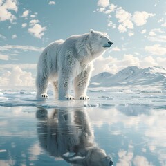 Naklejka premium Majestic Polar Bear Standing on Arctic Ice Gazing Introspectively Into the Distance