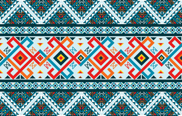 pattern in ethnic concept. There are geometric shapes in this ethnic pattern makes it looks Indian style This ethnic design is suitable for textile industry, fashion industry and also home decorating