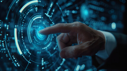 Businessman Tapping Futuristic Digital Security Interface