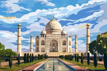 Obraz premium famous world landmarks, Taj Mahal. symbolizing travel and diversity of places.