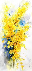 Vibrant Yellow Mimosa Flowers Watercolor Illustration for Spring