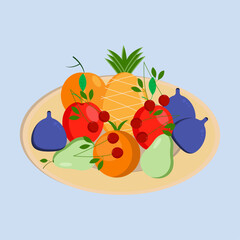 Plate with different juicy fruits