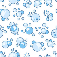 Flying soap bubbles shapes. Seamless pattern. Bath, shampoo, shaving. Hand drawn style. Vector drawing. Design ornaments.