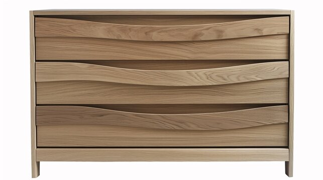 Modern wooden dresser with unique wave design, featuring four spacious drawers for ample storage. Perfect for contemporary home decor.