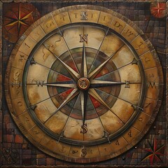 Naklejka premium Compass Painting on Brick Wall