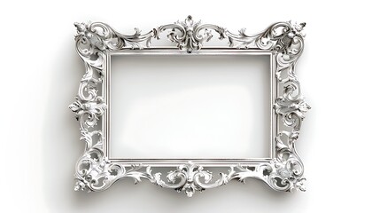 A silver picture frame with intricate design isolated on white background