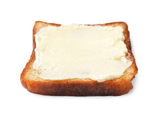 Piece of toasted bread with butter isolated on white