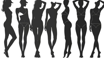 Group of silhouettes wearing swimsuits, useful for fashion, lifestyle, and wellness themes