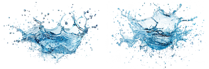 set of fresh water splashing isolated on white or transparent png