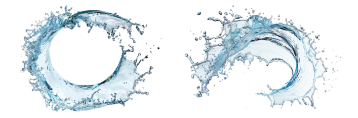 set of fresh water splashing isolated on white or transparent png