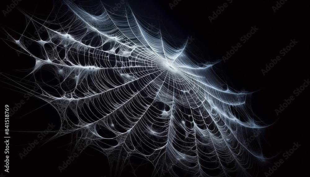 Aufkleber Intricate spiderweb on a dark background, with a digital graphic style, portraying a concept of network complexity. Generative AI