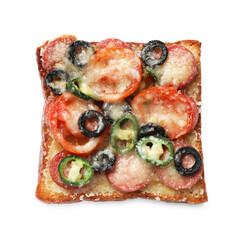 One tasty pizza toast isolated on white, top view