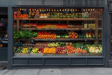 A colorful display of fresh fruits and vegetables at a market stall