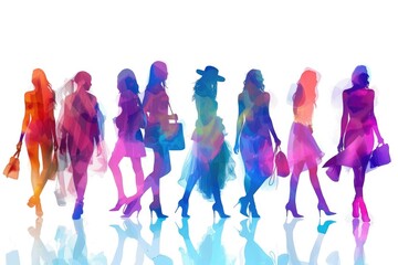 Group of women strolling together on a city sidewalk, casual attire