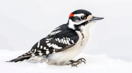 Fototapeta premium Downy Woodpecker full body clearly photo on white background , 