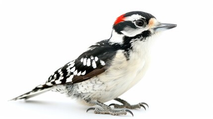 Obraz premium Downy Woodpecker full body clearly photo on white background , 