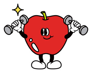 Retro healthy apple png, cartoon illustration, transparent background