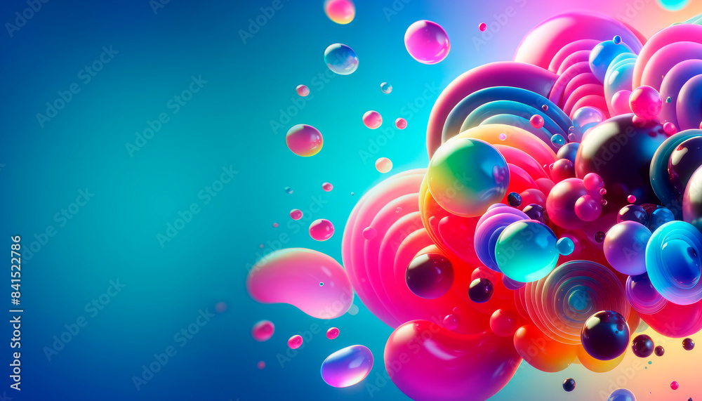 Poster colorful spheres floating on a vibrant blue and pink gradient background, representing a concept of 