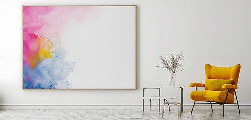 white and brown color interior design with abstract wall and sofa background with green plants with the mirror in the background of the interior 