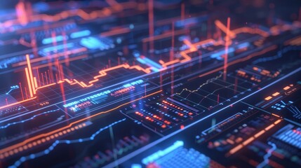 Futuristic digital graph interface with holographic elements, highlighting financial growth