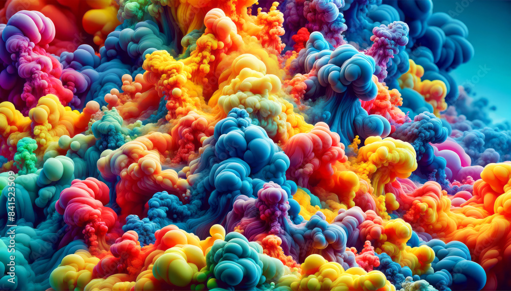 Poster colorful abstract shapes resembling clouds on a bright background, evoking a concept of creativity. 