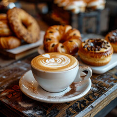 DELICIOUS CAPPUCCINO WITH CROISSANT OR DONUT