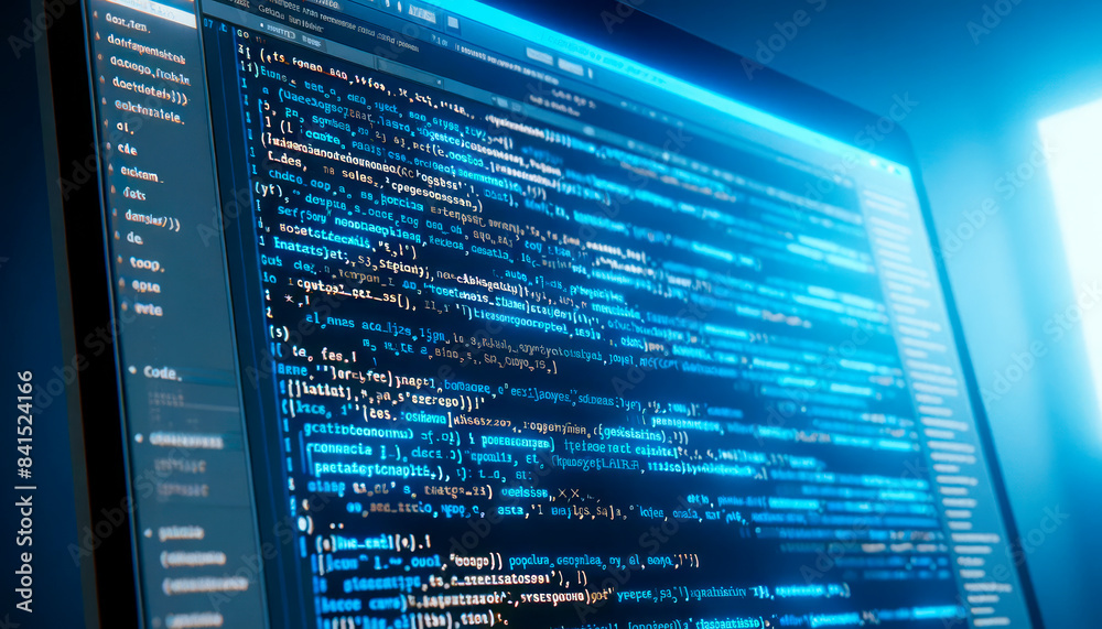 Aufkleber Computer screen displaying code, with a focus on programming, against a blurred background, highlighting the concept of software development. Generative AI