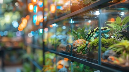 Defocused Reptile House with Terrariums